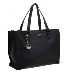 Pre Owned DKNY Black Leather Double Zip Convertible Tote