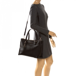 Pre Owned DKNY Black Leather Double Zip Convertible Tote