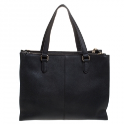 Pre Owned DKNY Black Leather Double Zip Convertible Tote