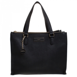 Pre Owned DKNY Black Leather Double Zip Convertible Tote