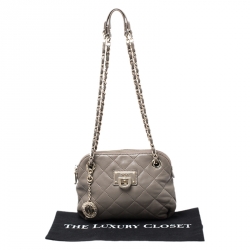 Pre Owned Dkny Dark Grey Quilted Leather Zip Chain Shoulder Bag