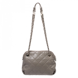 Pre Owned Dkny Dark Grey Quilted Leather Zip Chain Shoulder Bag