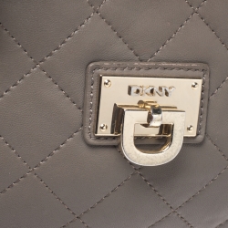 Pre Owned Dkny Dark Grey Quilted Leather Zip Chain Shoulder Bag