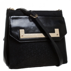 مملوكة مسبقًا Dkny Black Leather Flap Shoulder Bag