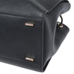 Pre Owned Dkny Black Leather Front Pocket Satchel