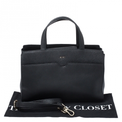 Pre Owned Dkny Black Leather Front Pocket Satchel