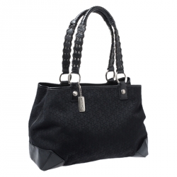 Pre Owned DKNY Black Monogram Fabric Tote