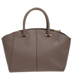 Pre Owned Dkny Taupe Leather Chelsea Top Zip Satchel