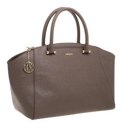 Pre Owned Dkny Taupe Leather Chelsea Top Zip Satchel