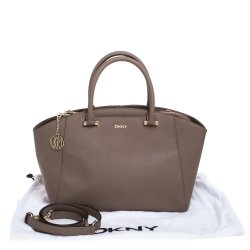 Pre Owned Dkny Taupe Leather Chelsea Top Zip Satchel