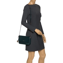Pre Owned DKNY Green Leather Bryant Flap Crossbody Bag