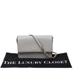 Pre Owned Dkny Grey Leather Flap Shoulder Bag