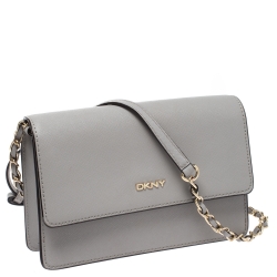 Pre Owned Dkny Grey Leather Flap Shoulder Bag