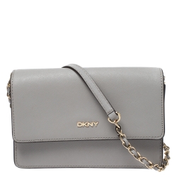 Pre Owned Dkny Grey Leather Flap Shoulder Bag