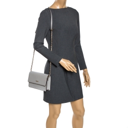 Pre Owned Dkny Grey Leather Flap Shoulder Bag