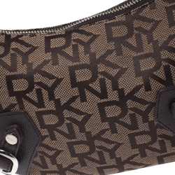 Pre Owned DKNY Brown Signature Canvas and Lizard Embossed Leather Shoulder Bag