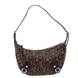 Pre Owned DKNY Brown Signature Canvas and Lizard Embossed Leather Shoulder Bag