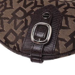 Pre Owned DKNY Brown Signature Canvas and Lizard Embossed Leather Shoulder Bag