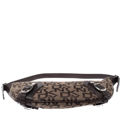 Pre Owned DKNY Brown Signature Canvas and Lizard Embossed Leather Shoulder Bag