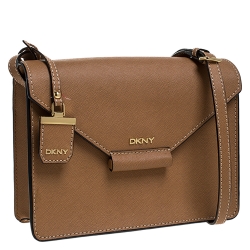 Pre Owned Dkny Brown Leather Flap Crossbody Bag