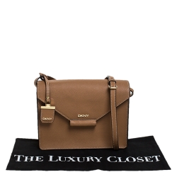 Pre Owned Dkny Brown Leather Flap Crossbody Bag