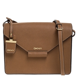 Pre Owned Dkny Brown Leather Flap Crossbody Bag
