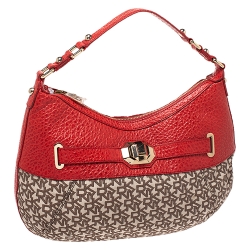 Pre Owned Dkny Beige/Orange Signature Canvas and Leather Hobo