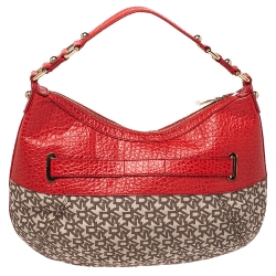 Pre Owned Dkny Beige/Orange Signature Canvas and Leather Hobo
