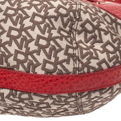 Pre Owned Dkny Beige/Orange Signature Canvas and Leather Hobo