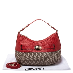 Pre Owned Dkny Beige/Orange Signature Canvas and Leather Hobo