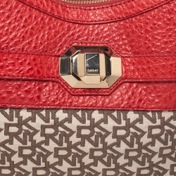Pre Owned Dkny Beige/Orange Signature Canvas and Leather Hobo