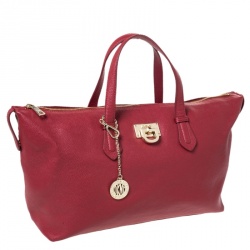 Pre Owned Dkny Red Leather Top Zip Tote