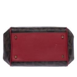 Pre Owned Dkny Brown/Red Monogram Coated Canvas and Leather Boston Bag