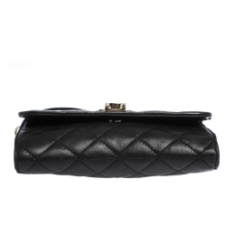 Pre Owned DKNY Black Quilted Leather Flap Chain Shoulder Bag