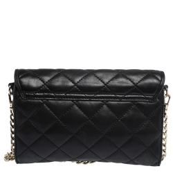 Pre Owned DKNY Black Quilted Leather Flap Chain Shoulder Bag