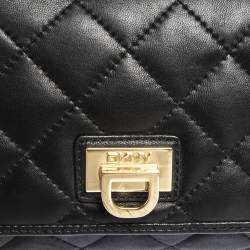 Pre Owned DKNY Black Quilted Leather Flap Chain Shoulder Bag