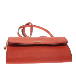 Pre Owned Dkny Orange Leather Flap Shoulder Bag