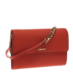 Pre Owned Dkny Orange Leather Flap Shoulder Bag