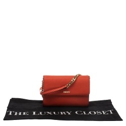 Pre Owned Dkny Orange Leather Flap Shoulder Bag