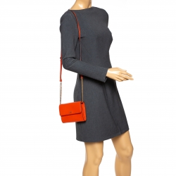 Pre Owned Dkny Orange Leather Flap Shoulder Bag