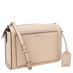 Pre Owned DKNY Beige Leather Front Pocket Shoulder Bag