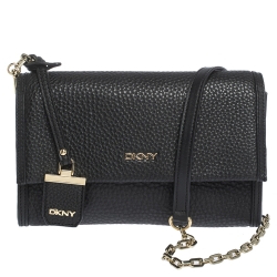 Pre Owned Dkny Black Leather Chain Shoulder Bag