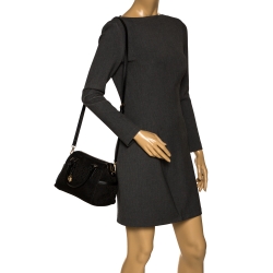 Pre Owned Dkny Black Canvas and Leather Side Pocket Satchel