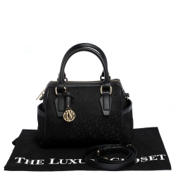 Pre Owned Dkny Black Canvas and Leather Side Pocket Satchel