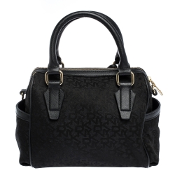 Pre Owned Dkny Black Canvas and Leather Side Pocket Satchel