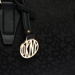 Pre Owned Dkny Black Canvas and Leather Side Pocket Satchel