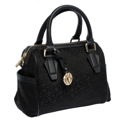 Pre Owned Dkny Black Canvas and Leather Side Pocket Satchel