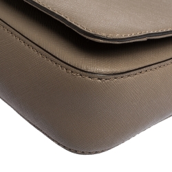 Pre Owned DKNY Taupe Leather Flap Crossbody Bag