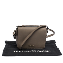 Pre Owned DKNY Taupe Leather Flap Crossbody Bag