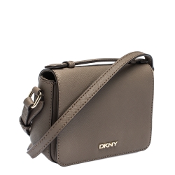 Pre Owned DKNY Taupe Leather Flap Crossbody Bag